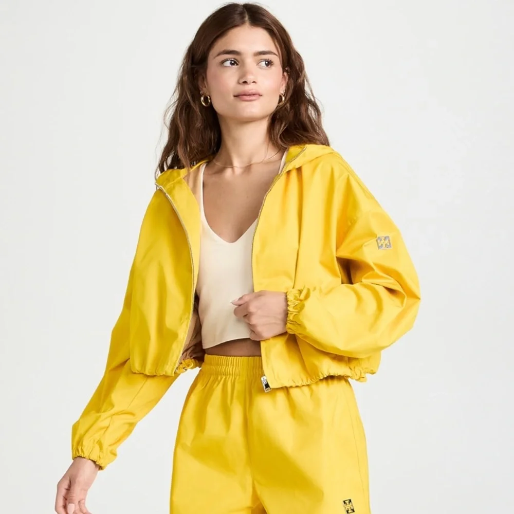 Tory Burch Tory Sport Cropped Windbreaker Jacket‎ Yellow Hooded Size Small